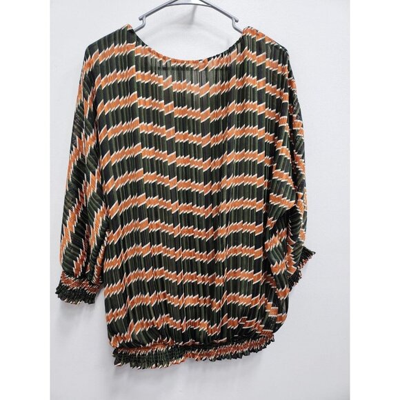 Golbary Womens Blouse Size XL Green Orange Chevron Metallic Dolman Smocked Hem - Picture 7 of 8
